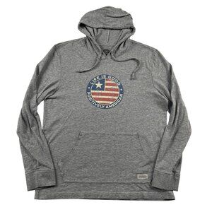 Life is Good Hoodie Mens Medium Grey Crusher Tee Positively American